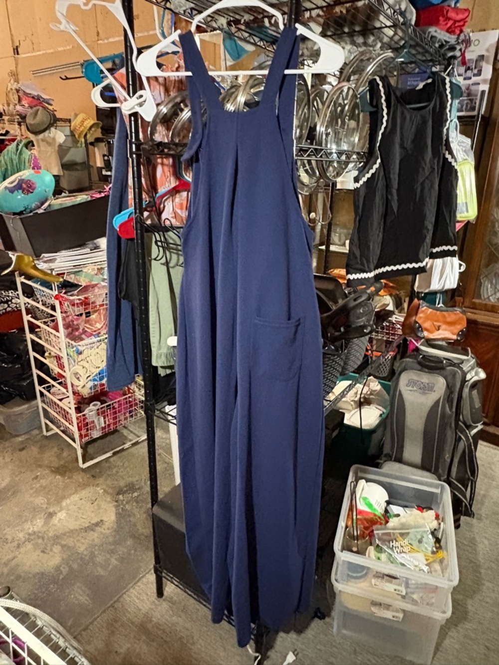 Navy Wide-Leg Women’s Overalls - Picture 3 of 3